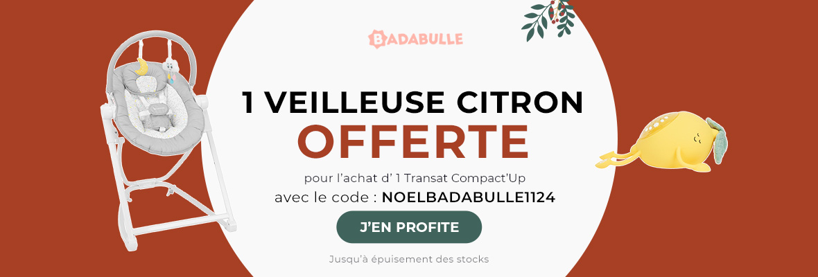 Badabulle : 1 transat Compact'up acheté = 1 veilleuse bébé projection Basile offerte