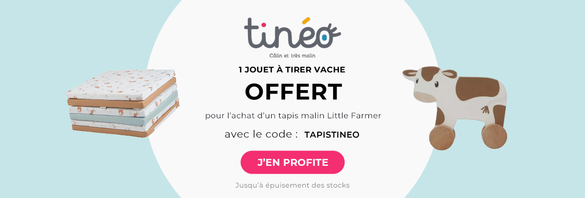 Tinéo : 1 Tapis malin Little Farmer = 1 Jouet à tirer vache en bois offert