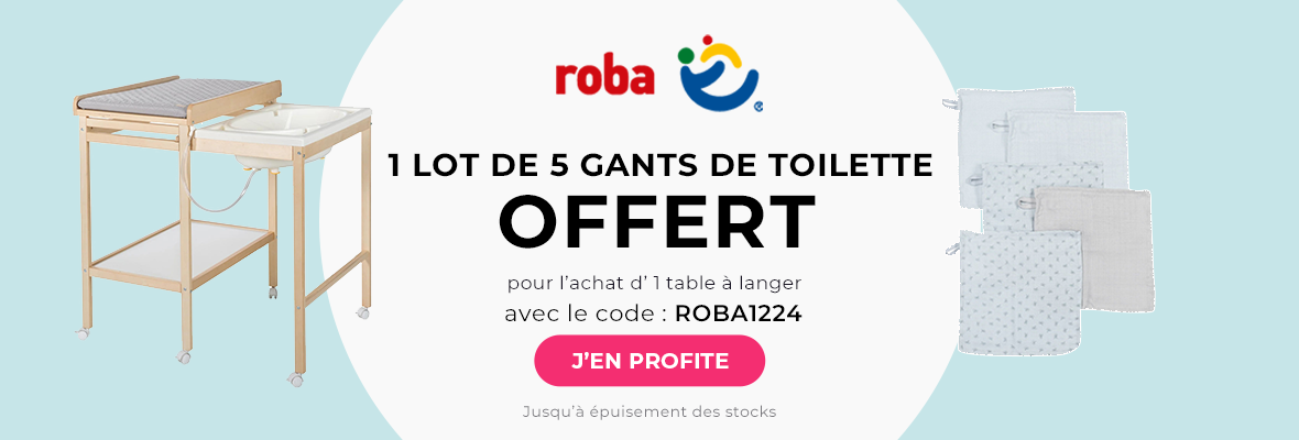 Roba : 1 table à langer achetée = 1 lot de 5 gants de toilette offert