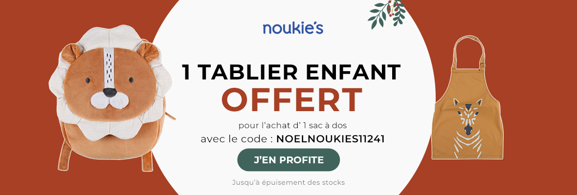 Noukies : 1 sac à dos enfant acheté = 1 tablier enfant offert